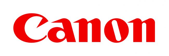 Logo Canon - czerwona nazwa producenta aparatów i urządzeń fotograficznych