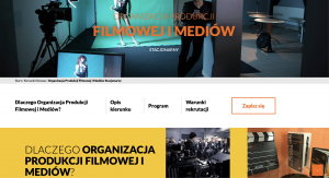 Strona główna szkoły filmowej AMA Film Academy z sekcją produkcji