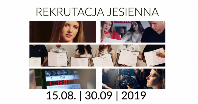 Plakat rekrutacji jesiennej do AMA Film Academy w 2019 roku