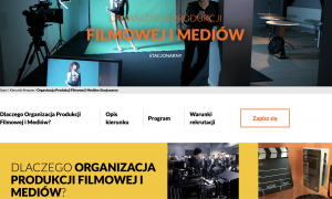 Strona główna szkoły filmowej AMA Film Academy z sekcją produkcji