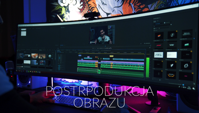 Profesjonalny sprzęt do montażu i postprodukcji wideo w studiu filmowym