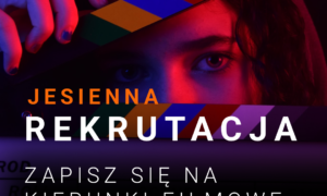 Plakat rekrutacji jesiennej do kierunków filmowych AMA Film Academy 2022/2023