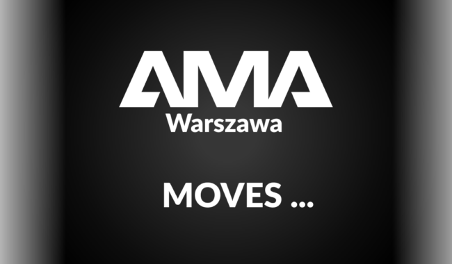 AMA Warszawa Moves logo na czarnym tle szkoły filmowej