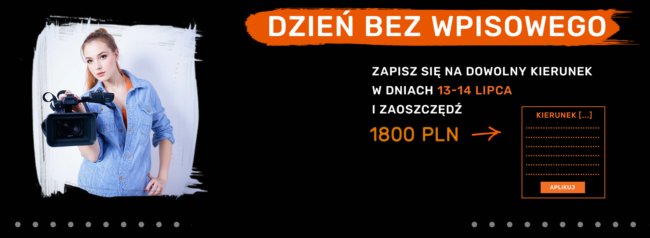 Kobieta z kamerą, promocja dni bez wpisowego w szkole filmowej AMA Film Academy