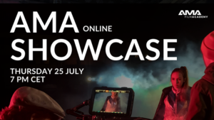 AMA Online Showcase plakat wydarzenia 25 lipca o 19:00 CET ze studentami