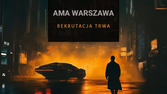 Silhouetka człowieka przed futurystycznym samochodem w mieście nocą